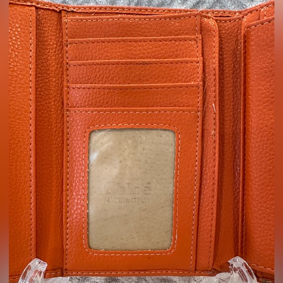 Chloe Vintage Orange Trifold Wallet Gold Accents - Picture 10 of 16